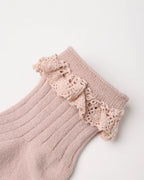Rosewood & Natural Lace Trim Sock Set