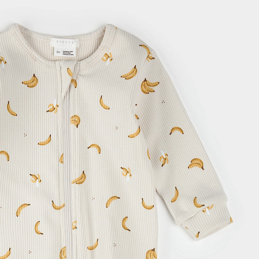 Banana Ribbed Zipper Footie