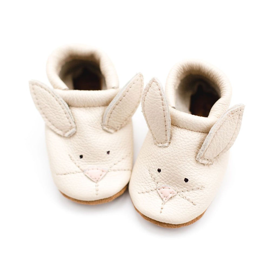 Cream Bunnies Leather Baby Moccasins