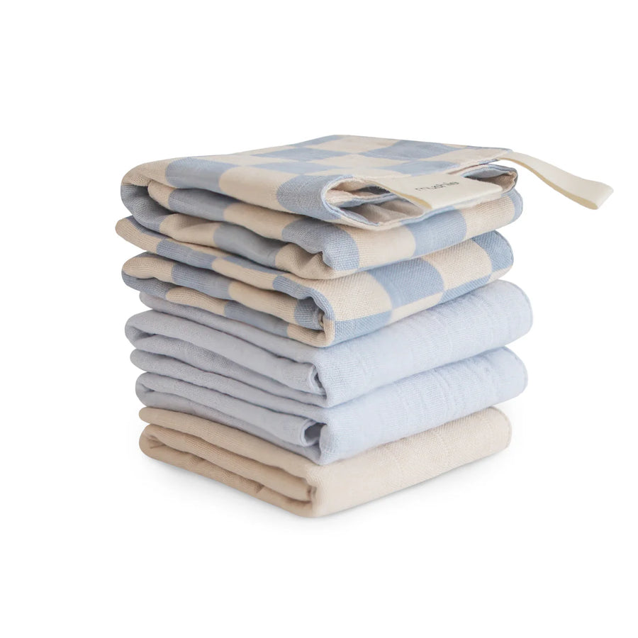 Blue Check Muslin Cotton Washcloth (5-Pack)