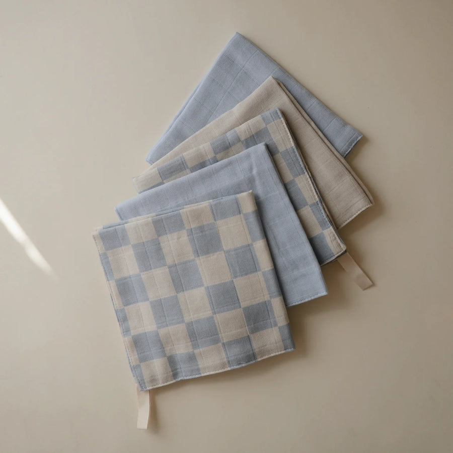 Blue Check Muslin Cotton Washcloth (5-Pack)