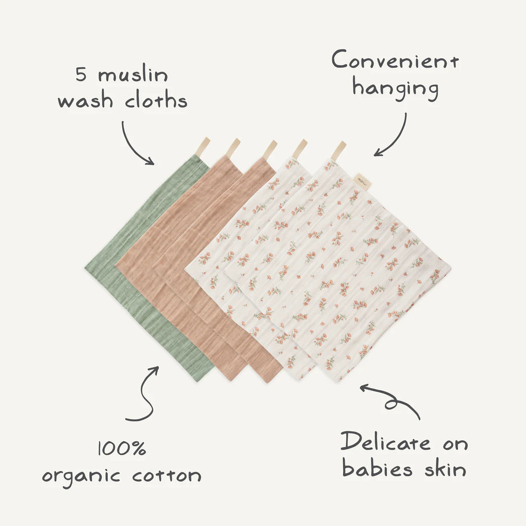 Blue Check Muslin Cotton Washcloth (5-Pack)