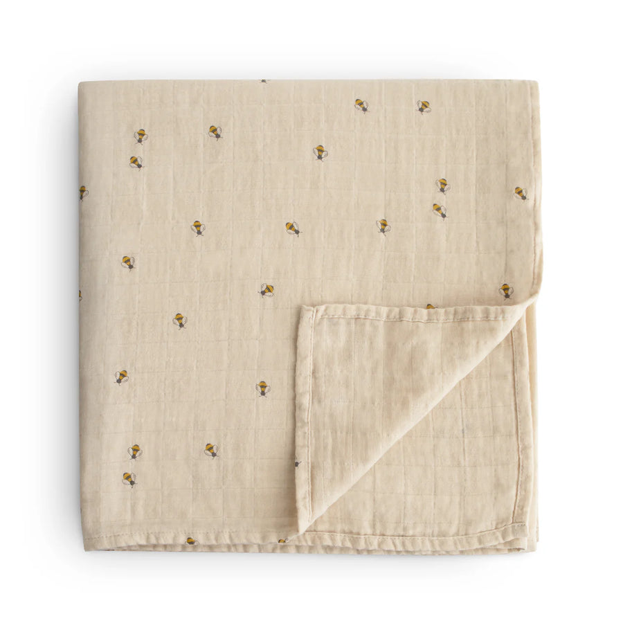 Organic Cotton Muslin Swaddle - Bees
