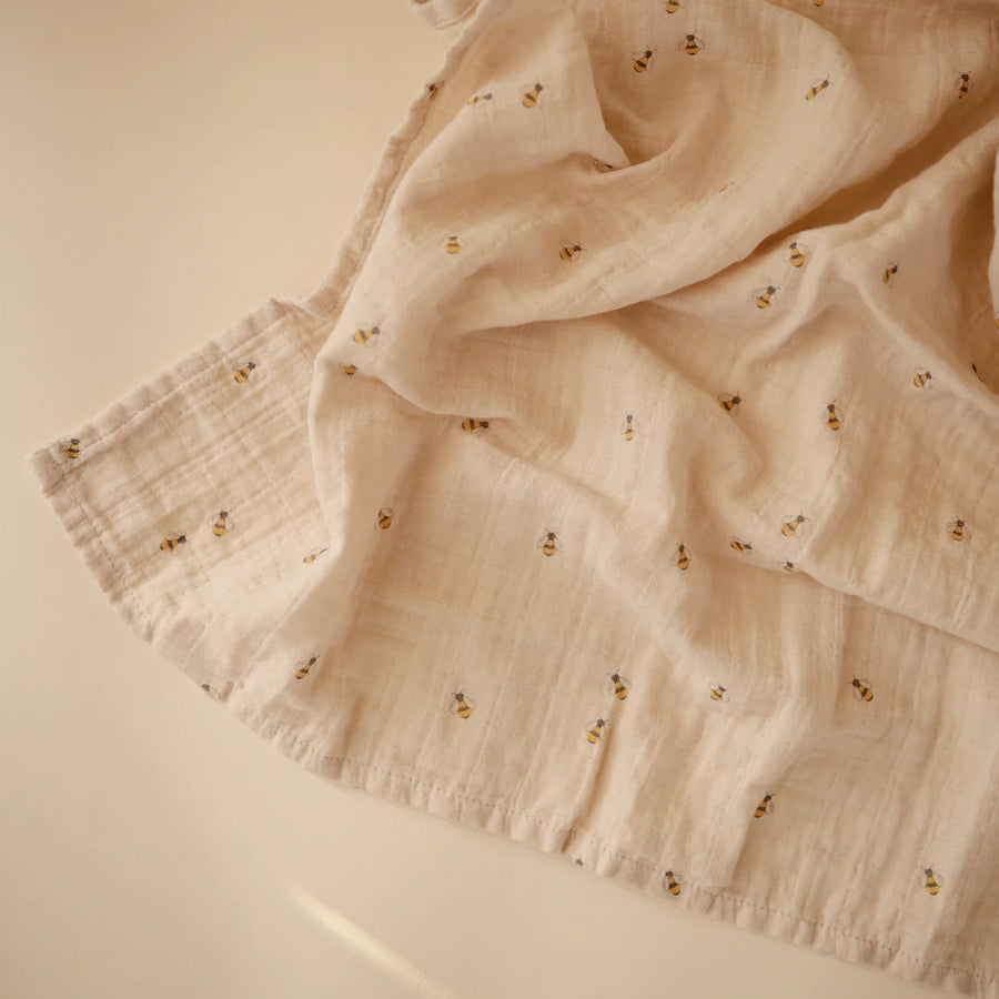 Organic Cotton Muslin Swaddle - Bees