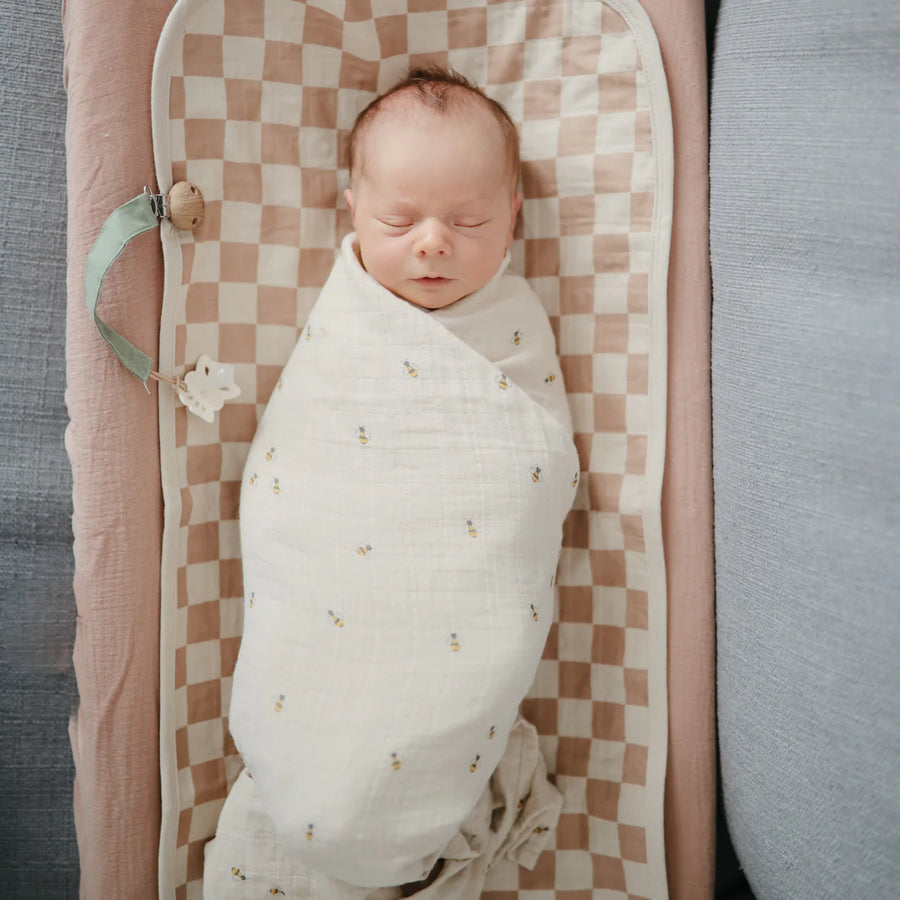 Organic Cotton Muslin Swaddle - Bees