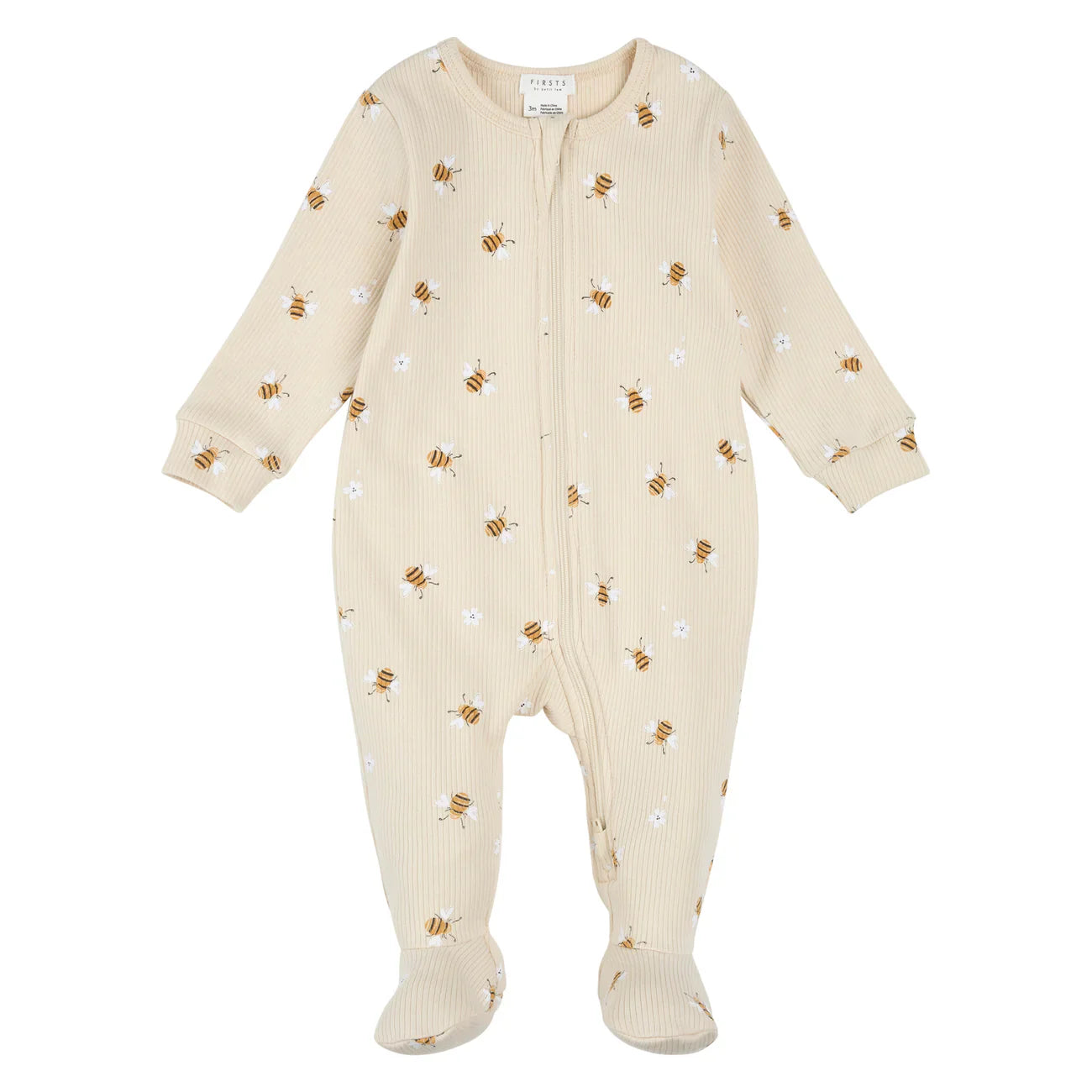 Honeybees Ribbed Zipper Footie