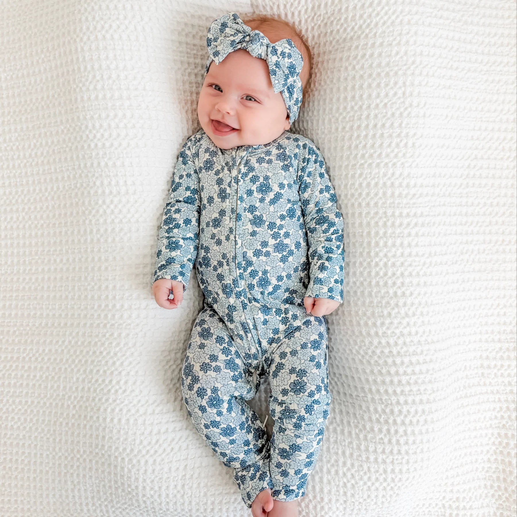 Bluebell Blossoms Ribbed Zip Romper