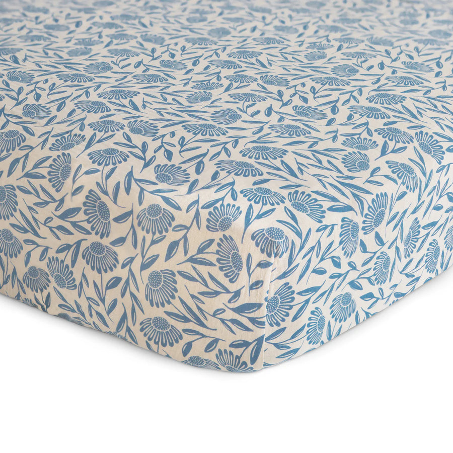 Extra Soft Muslin Crib Sheet - Blue Flowers