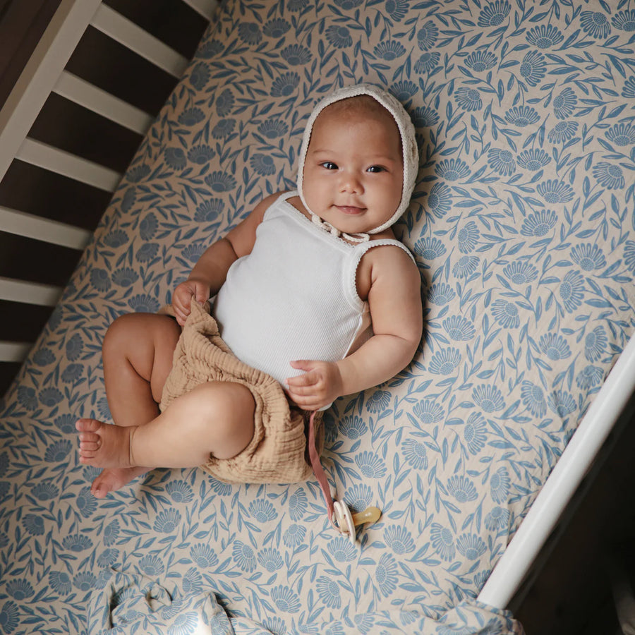 Extra Soft Muslin Crib Sheet - Blue Flowers