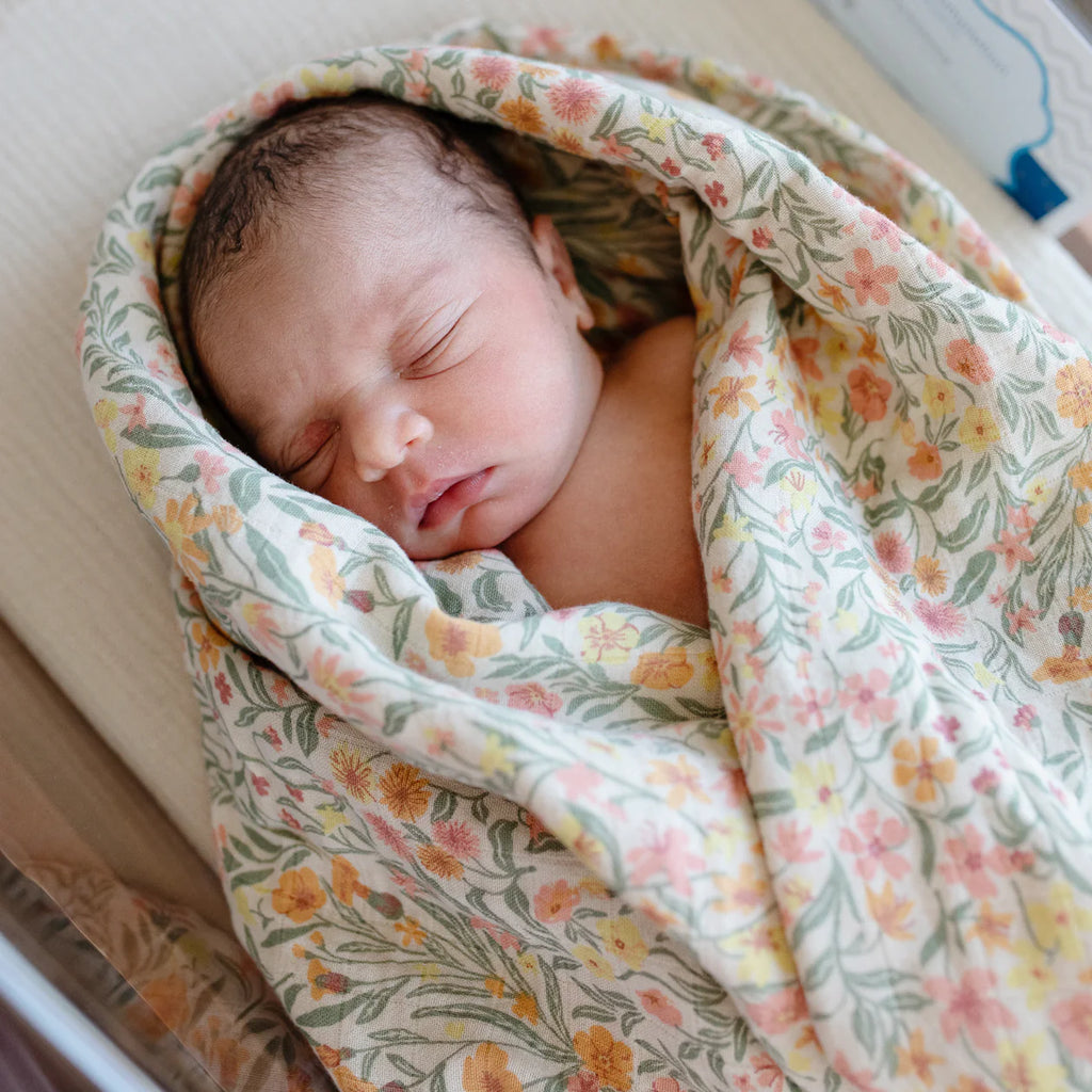 Organic Cotton Muslin Swaddle - Pastel Blooms