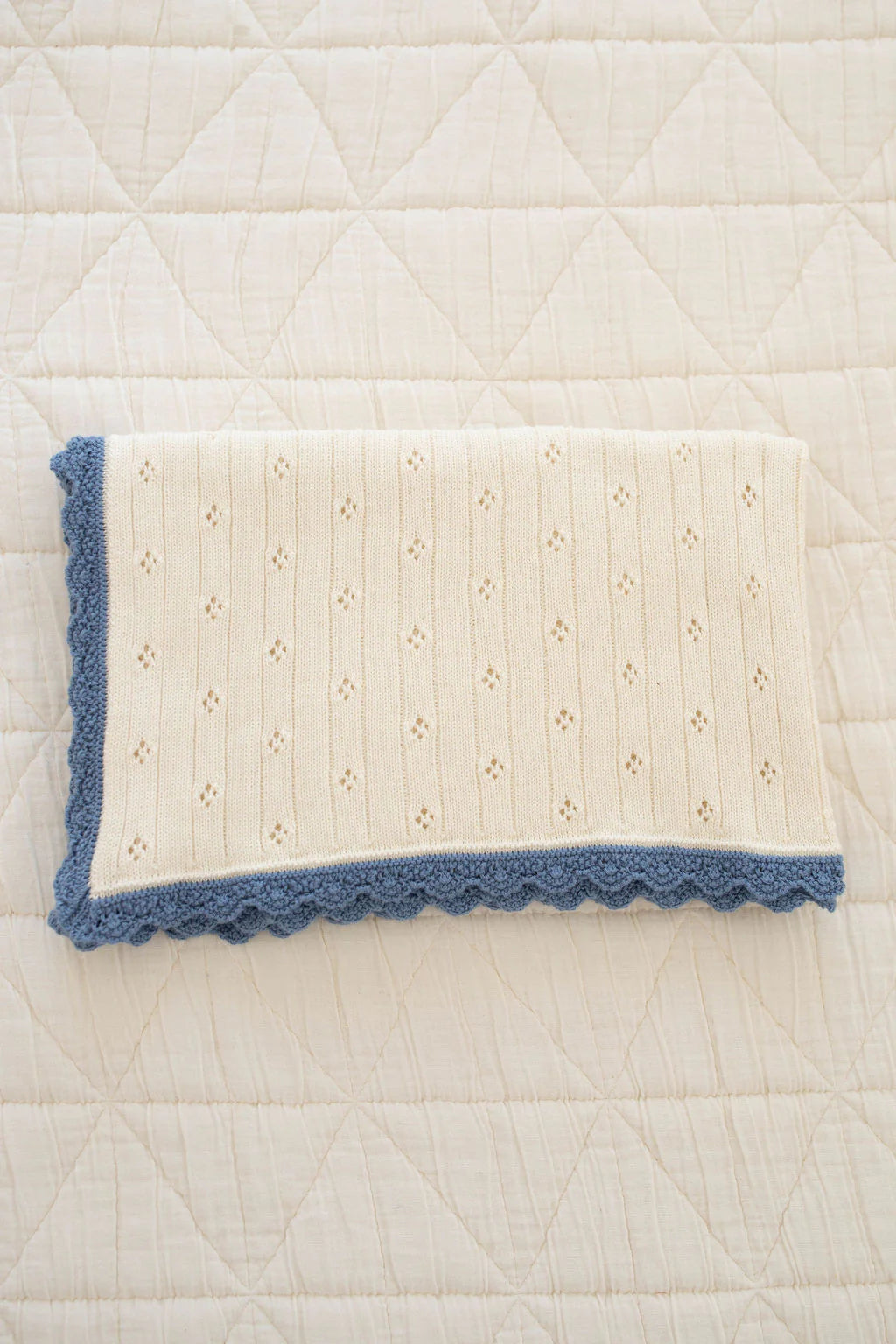Knit Pointelle Baby Blanket - Milk & Blue Jay