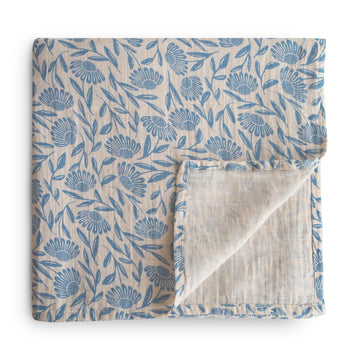 Organic Cotton Muslin Swaddle - Blue Flowers