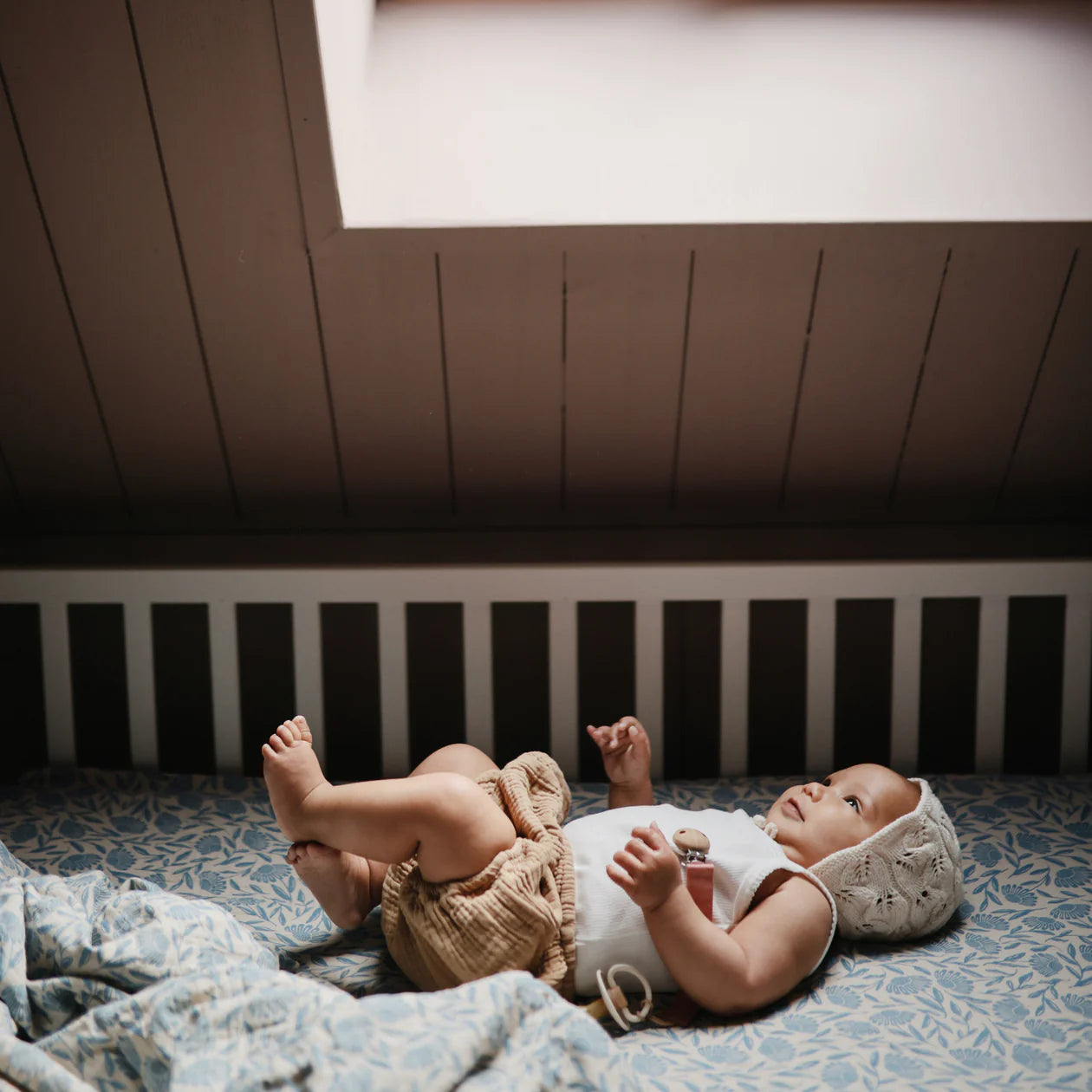 Organic Cotton Muslin Swaddle - Blue Flowers