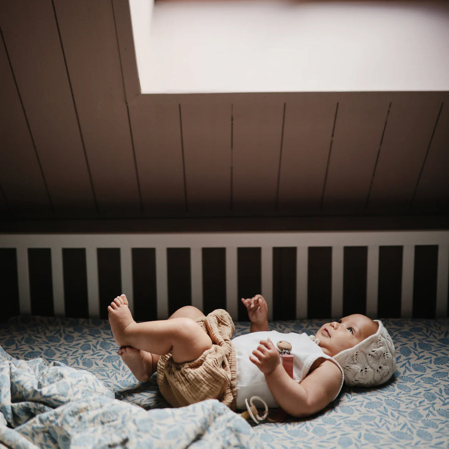 Organic Cotton Muslin Swaddle - Blue Flowers