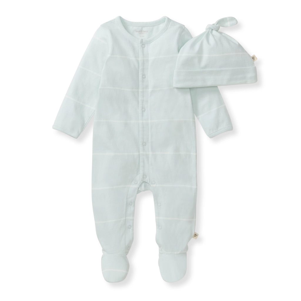 Organic Footie and Hat Set- Blue Stripe