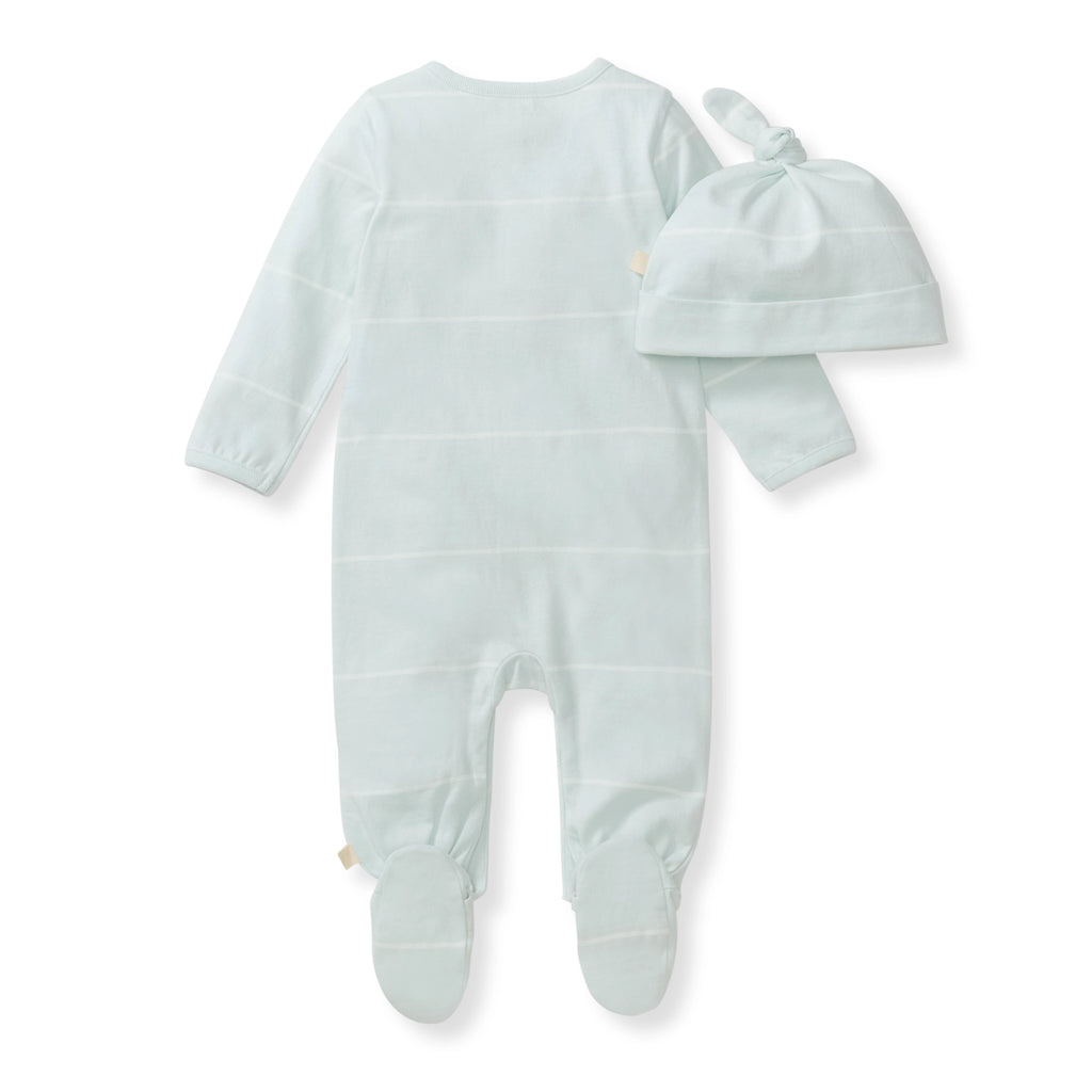 Organic Footie and Hat Set- Blue Stripe