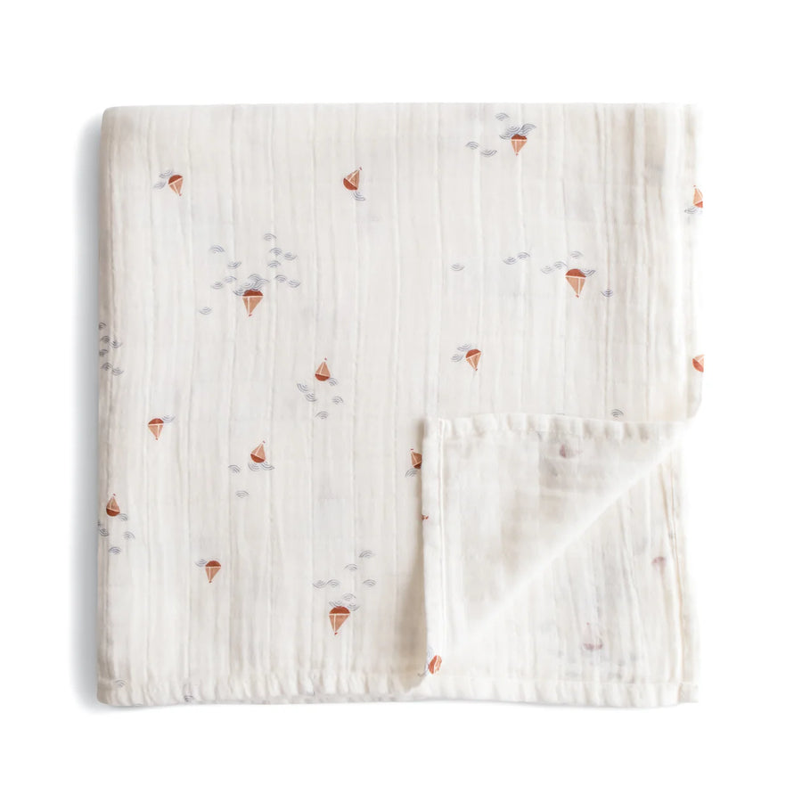 Organic Cotton Muslin Swaddle - Boats