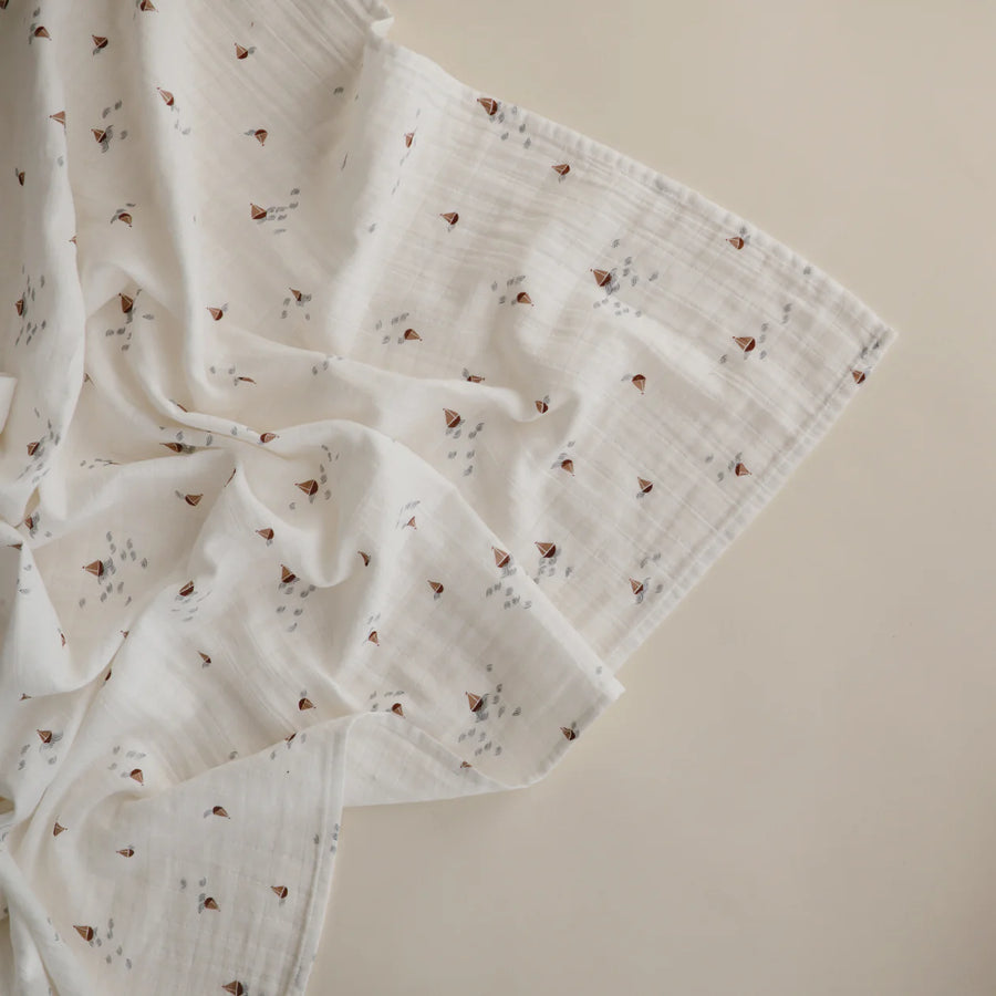 Organic Cotton Muslin Swaddle - Boats