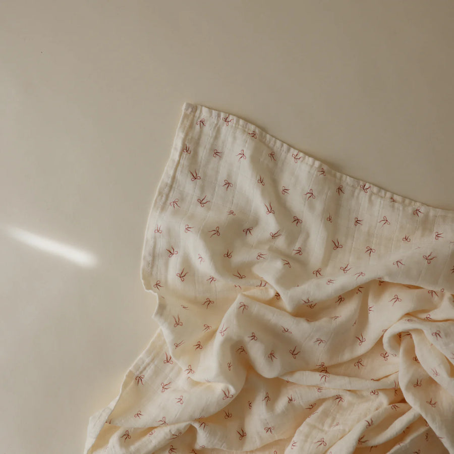 Organic Cotton Muslin Swaddle - Bows