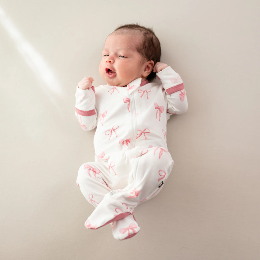 Bow Bamboo Zippered Footie