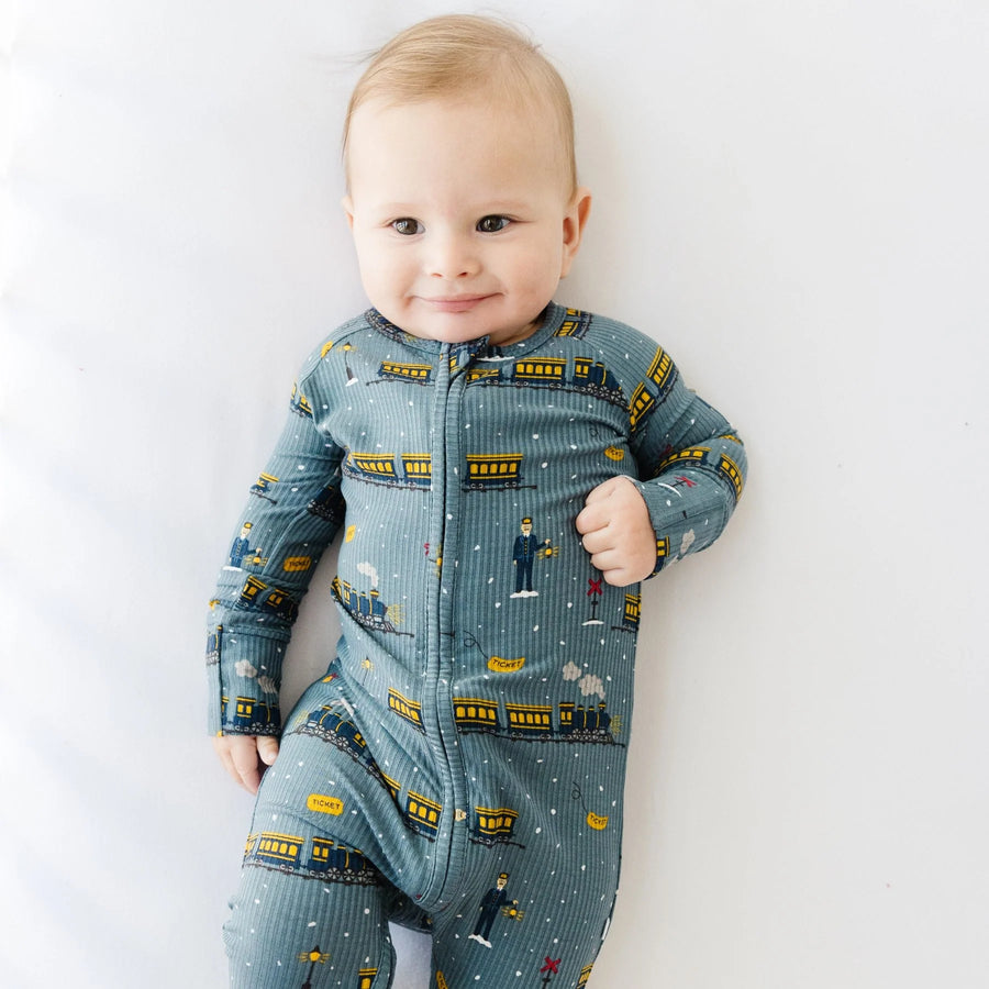 Christmas Trains Ribbed Zip Romper