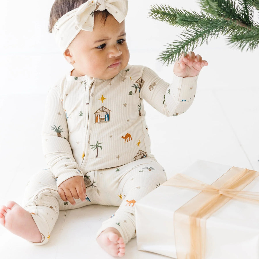 Nativity Ribbed Zip Romper