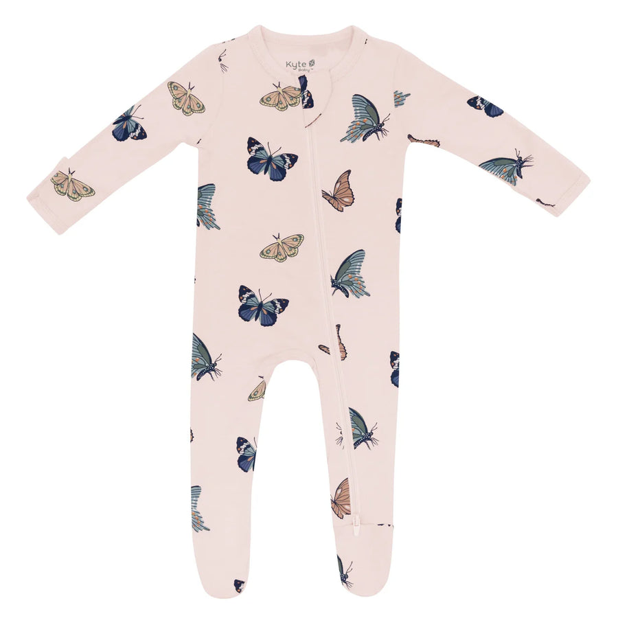 Blush Butterfly Bamboo Zippered Footie