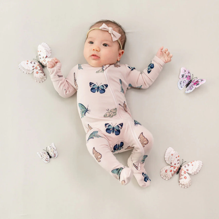 Blush Butterfly Bamboo Zippered Footie