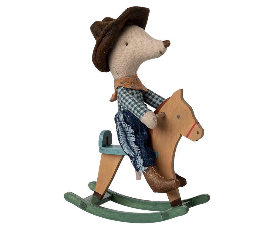 Little Brother Cowboy Mouse on Rocking Horse