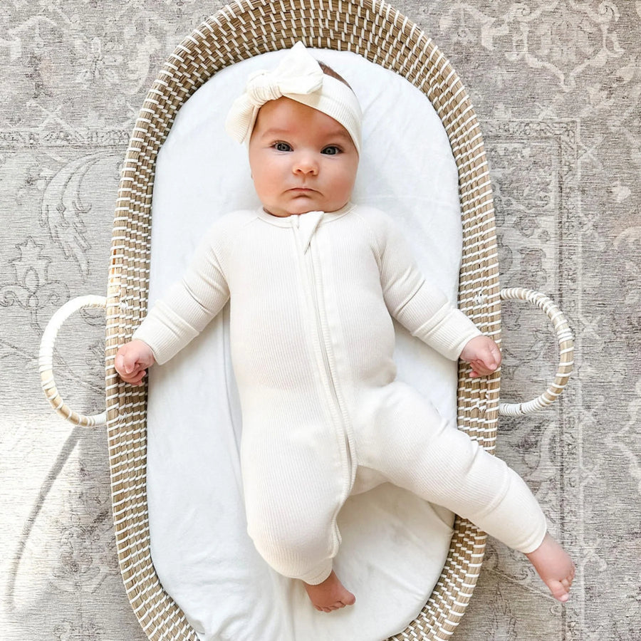 Cream Ribbed Zip Romper