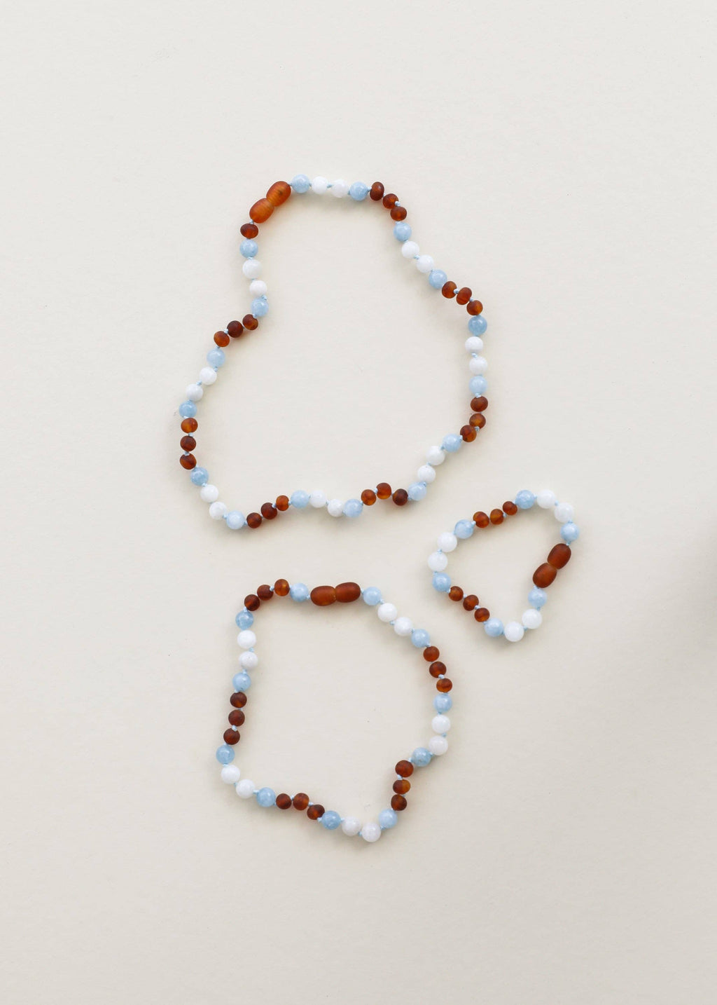 Raw Cognac Baltic Sea Amber + Moonstone + Aquamarine Necklace
