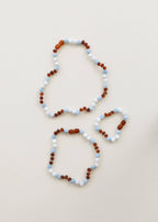 Raw Cognac Baltic Sea Amber + Moonstone + Aquamarine Necklace