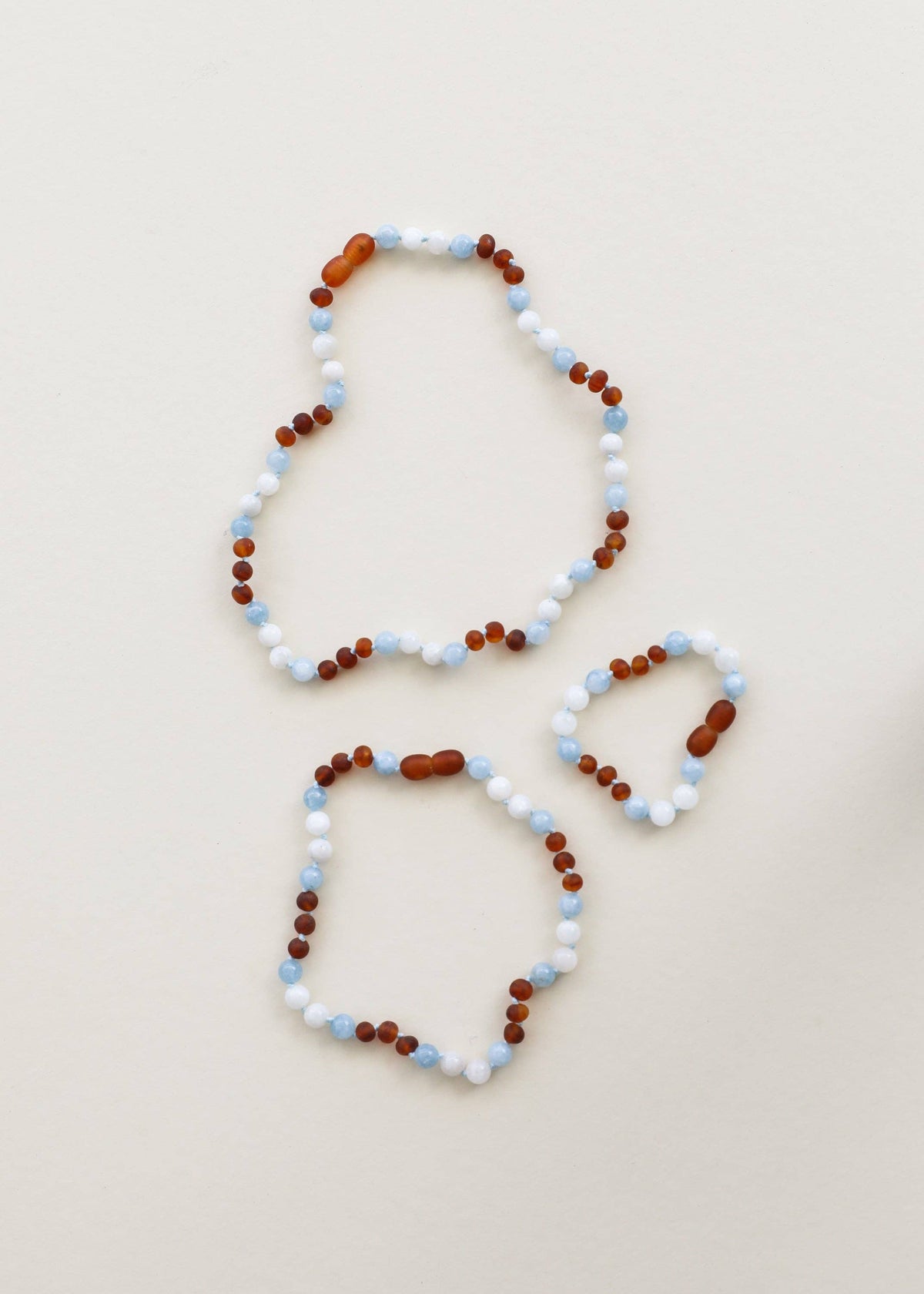 Raw Cognac Baltic Sea Amber + Moonstone + Aquamarine Necklace
