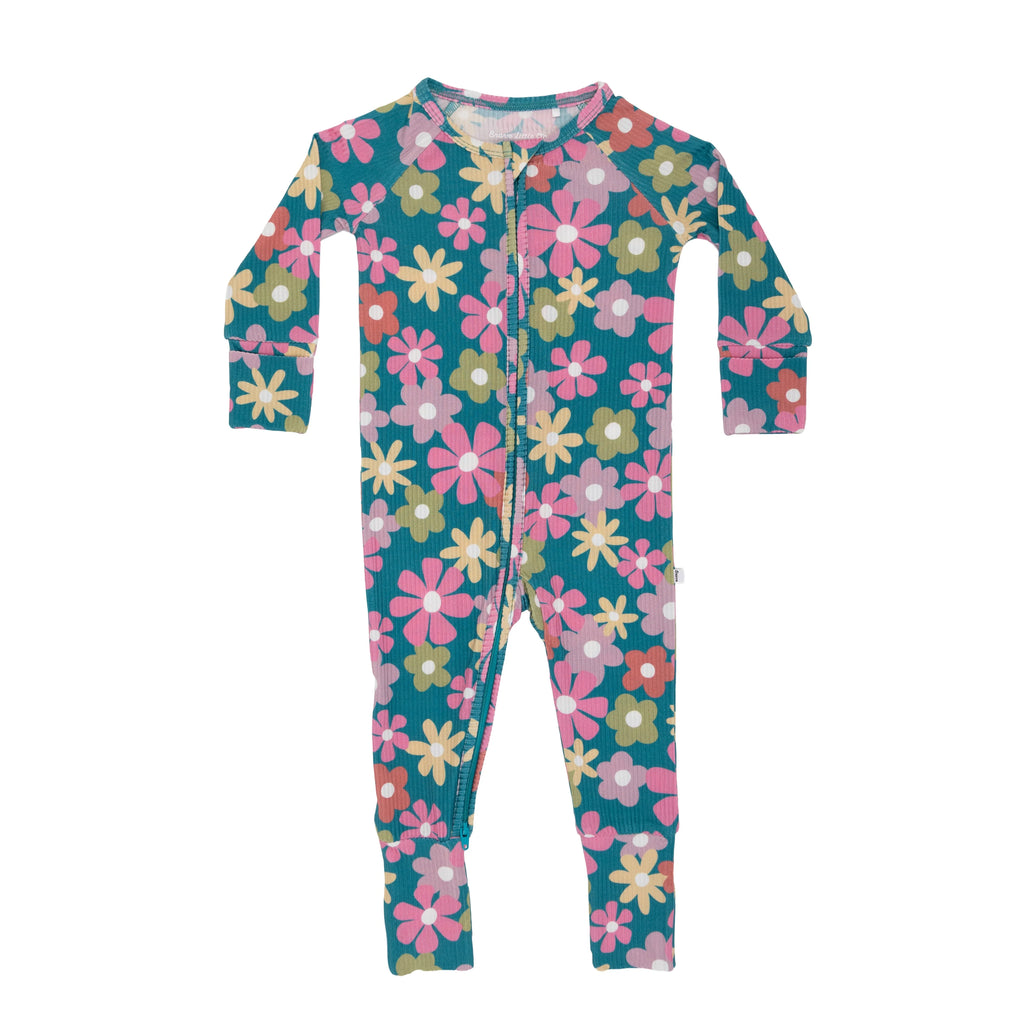 Retro Daisies Ribbed Zip Romper