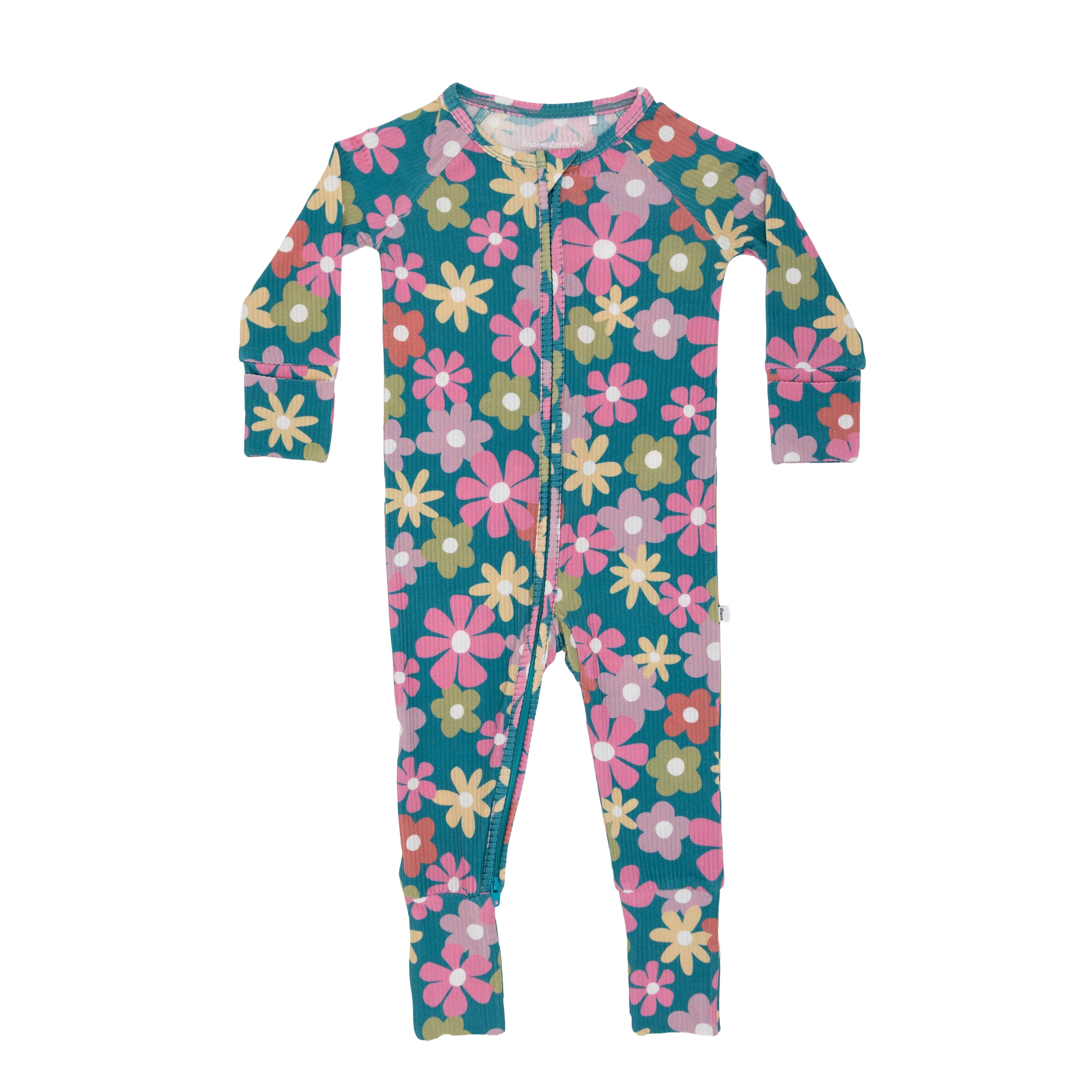 Retro Daisies Ribbed Zip Romper