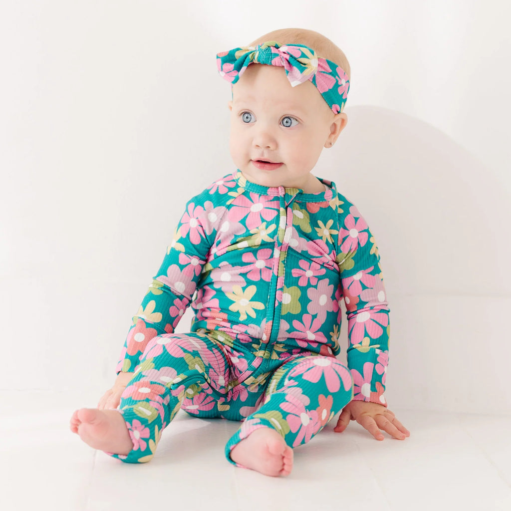 Retro Daisies Ribbed Zip Romper