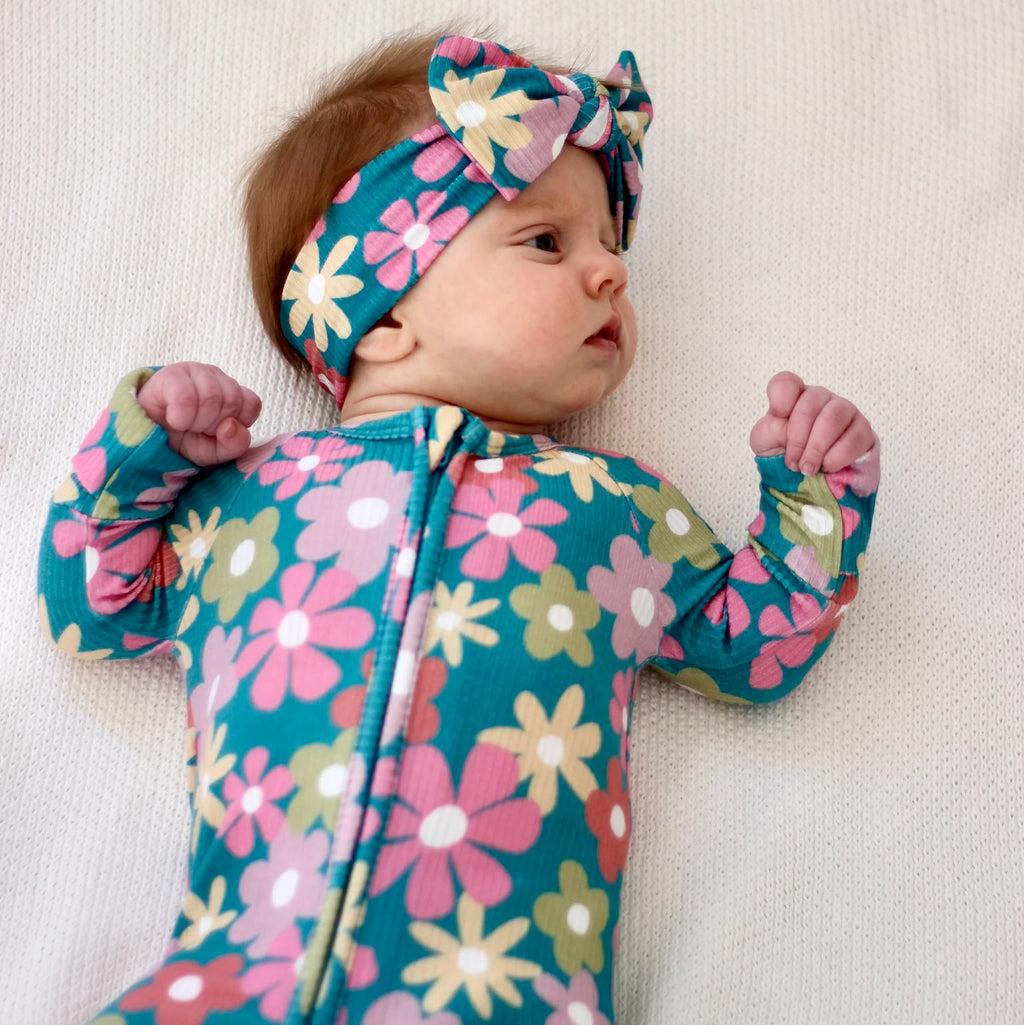 Retro Daisies Ribbed Zip Romper