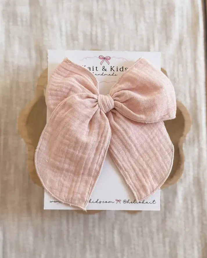 Large Muted Pink Muslin Clip Bow