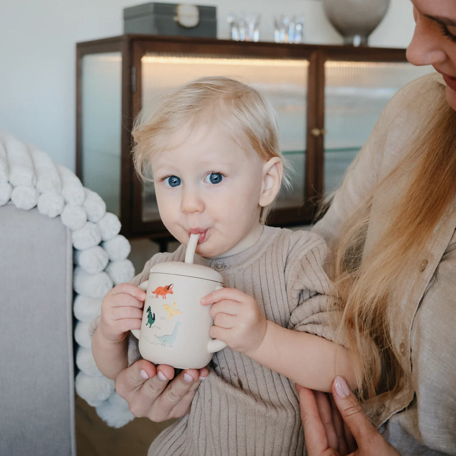 Silicone Training Cup + Straw - Dinosaurs