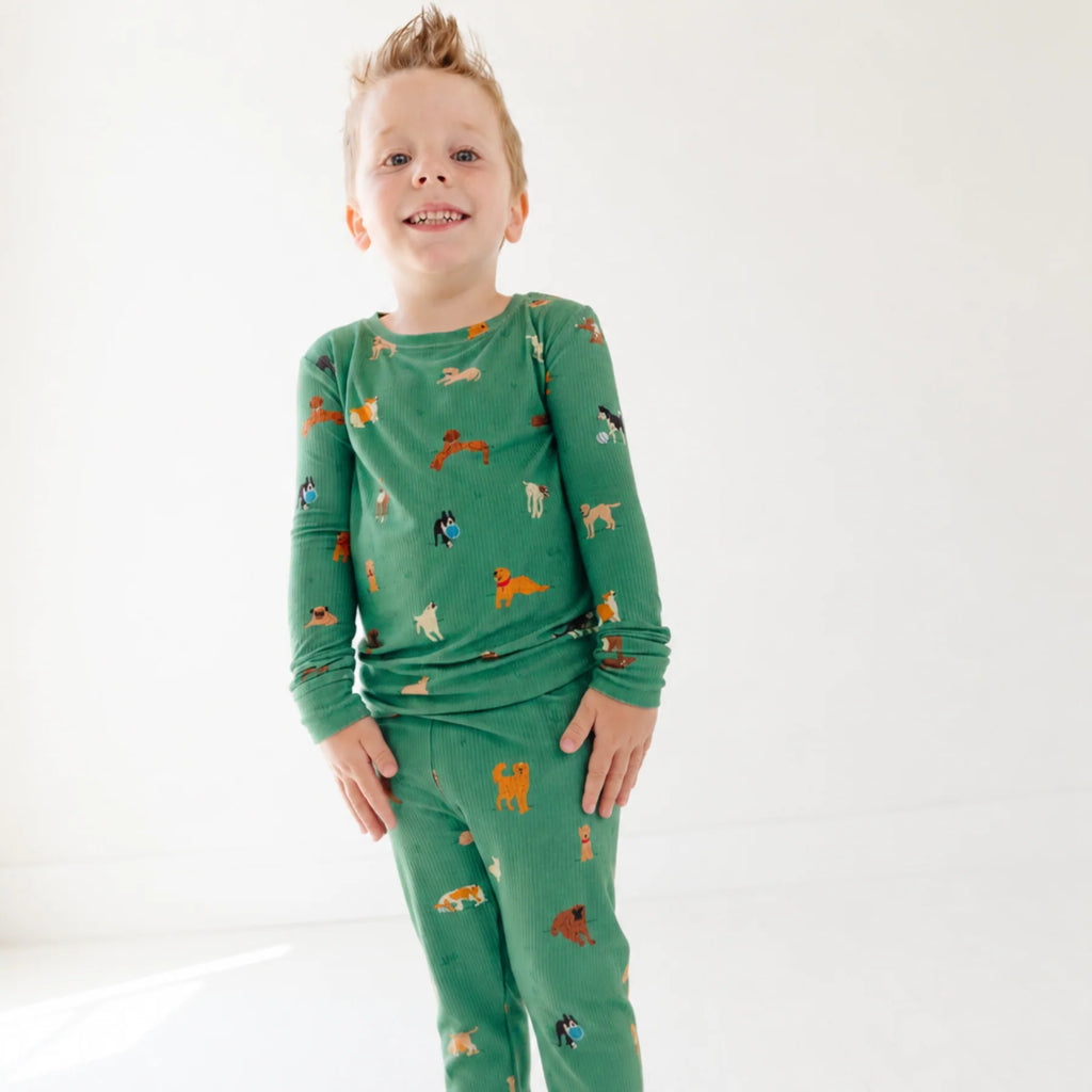 Dogs Green Ribbed Two-Piece Set