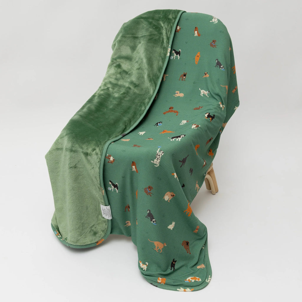 Dogs Green Ribbed Toddler Blanket