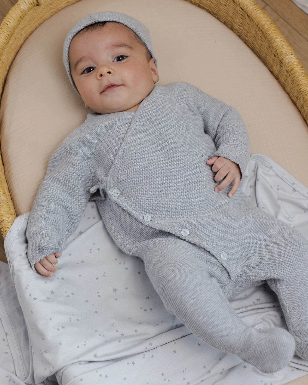 Heathered Dusty Blue Wrap Knit Footie