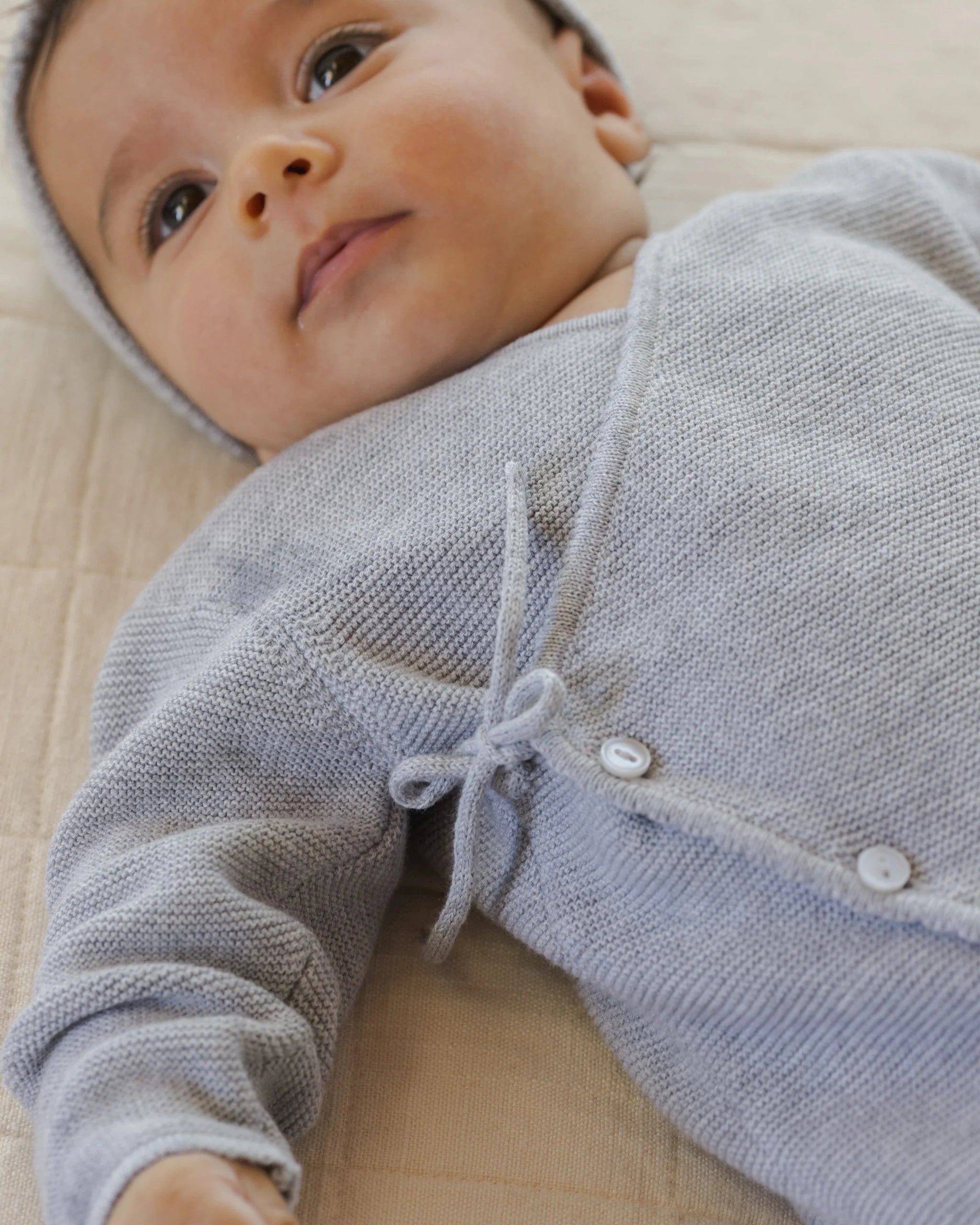 Heathered Dusty Blue Wrap Knit Footie