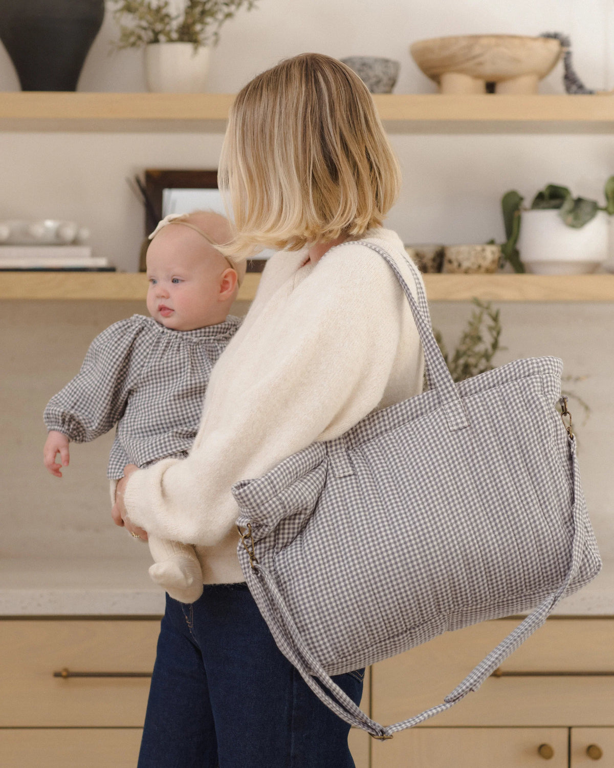 Midnight Gingham Diaper Bag & Changing Pad Set