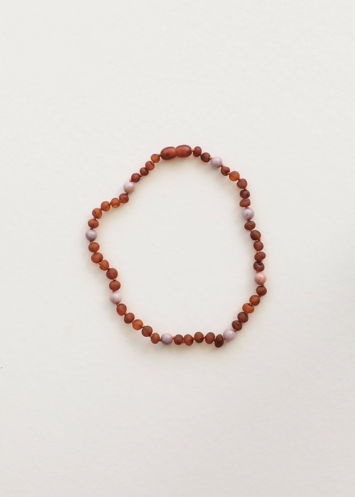 Raw Cognac Baltic Amber + Pink Rhodonite Halo Necklace