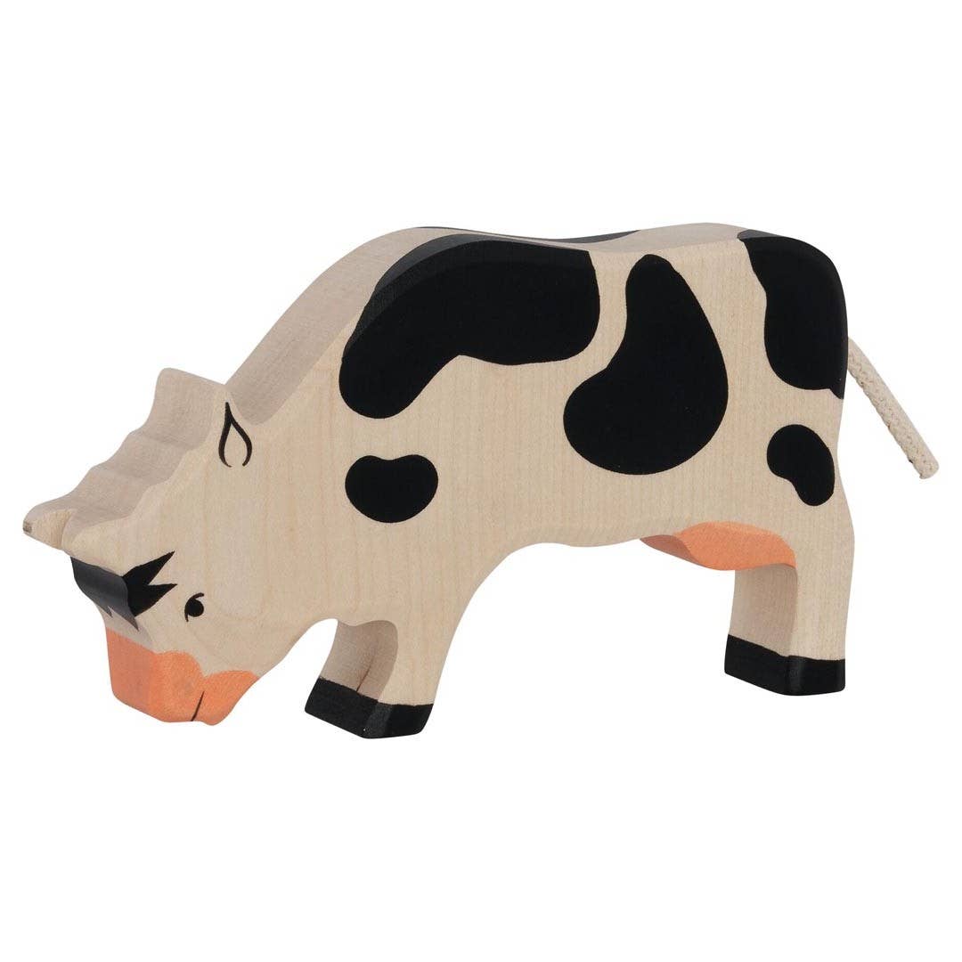 Wooden Grazing Black Cow