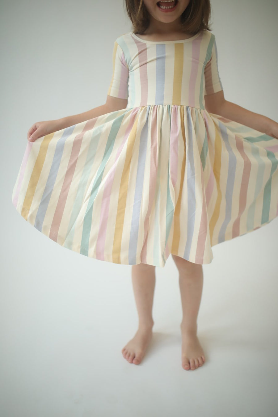 Pastel Stripes Short Sleeve Twirl Dress