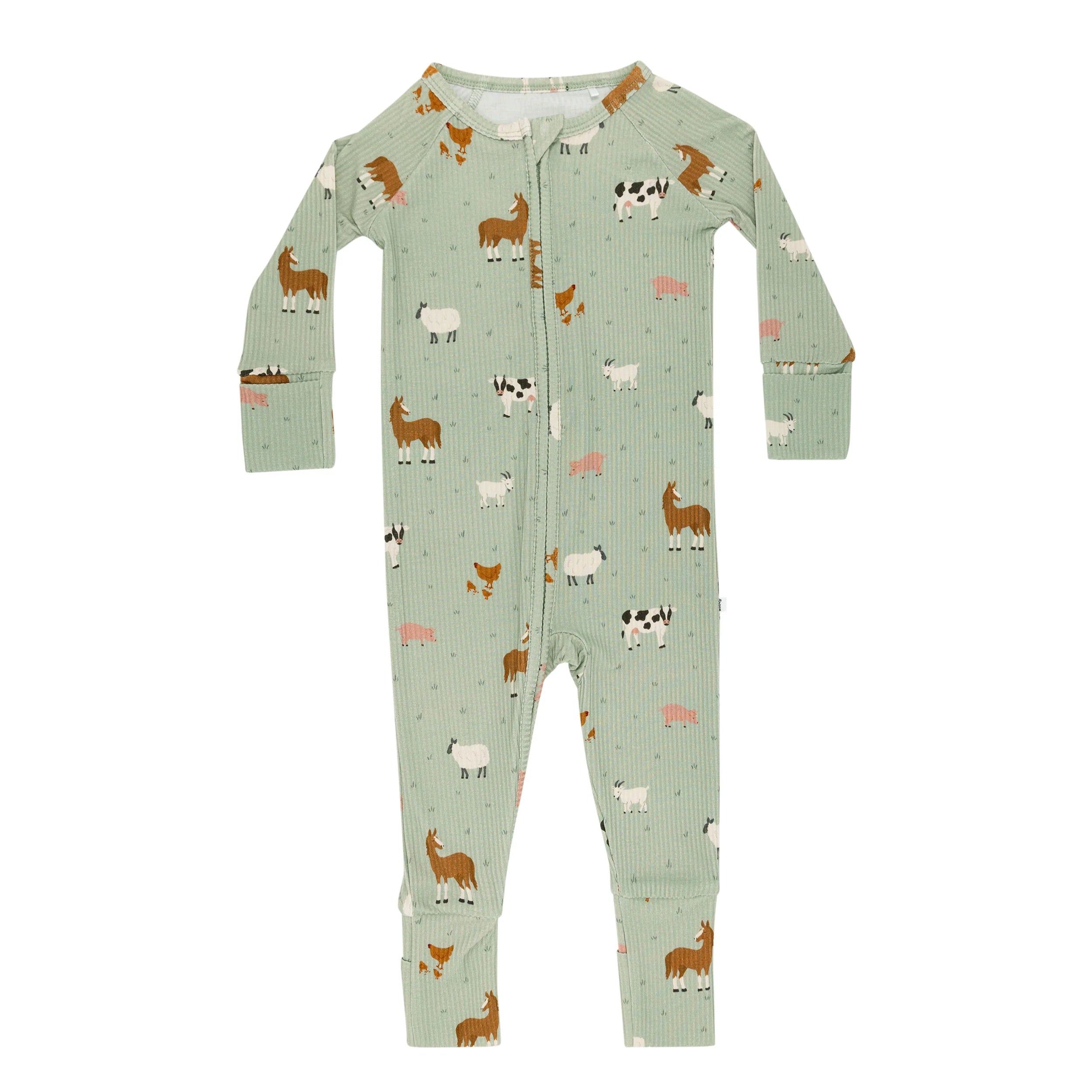Farm Animals Ribbed Zip Romper