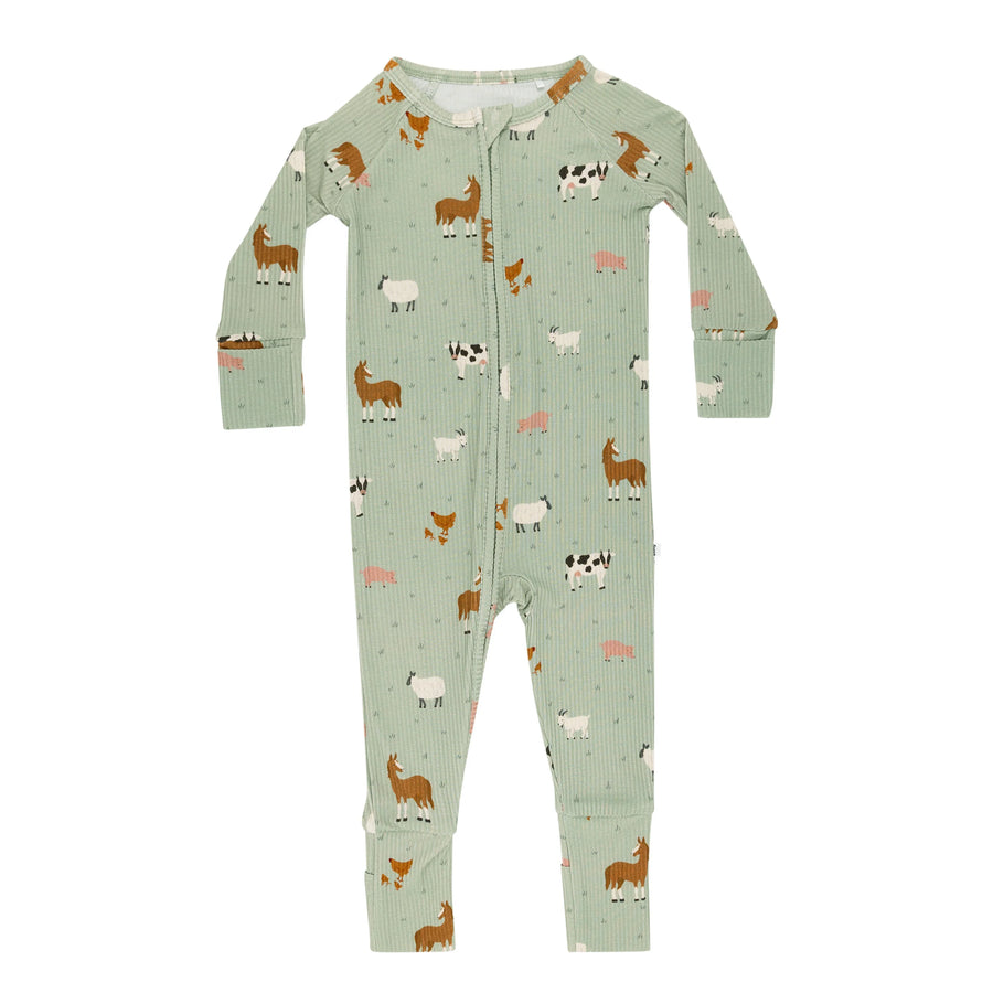 Farm Animals Ribbed Zip Romper