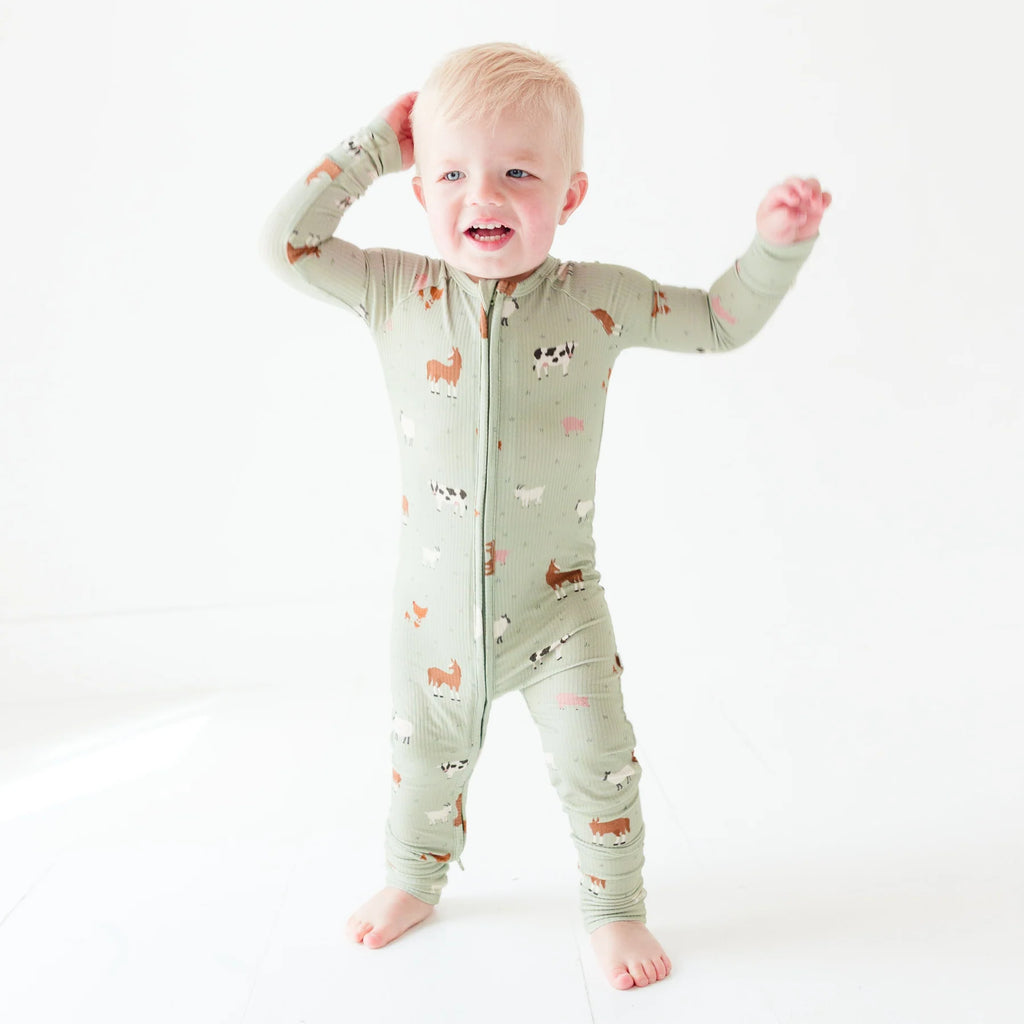 Farm Animals Ribbed Zip Romper
